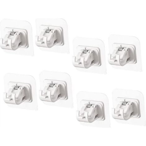 Set di 8 supporti per asta per tende, supporti per asta per tende, ganci adesivi per asta per tende, appendiabiti per tende, ganci per asta, asta per tende autoadesiva, ABS bianco