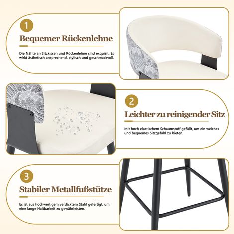 Lot de 2 tabourets de bar avec dossier, design moderne pour cuisine, siège en simili cuir, piètement en métal, repose-pieds robuste, ergonomique, chaises seules sans table (1/5)