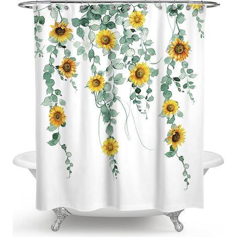 Rideau de douche en polyester imprimé numérique, 5 tailles, motif feuilles, anti-moisissure, imperméable, sans crochets, pour la décoration de la maison et de l'hôtel (2 Blätter, 180180cm) (1/5)