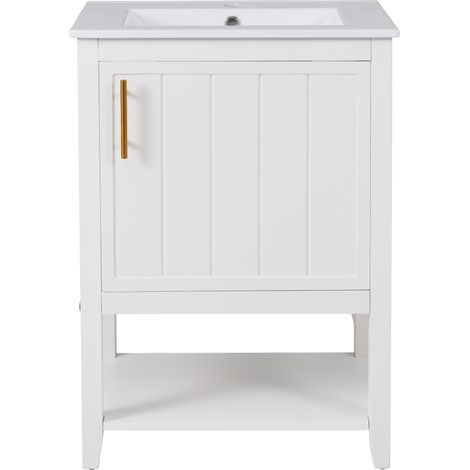 Mobile bagno con lavabo ceramico 60 cm e ripiano inferiore, bianco, HOMVRA (1/5)