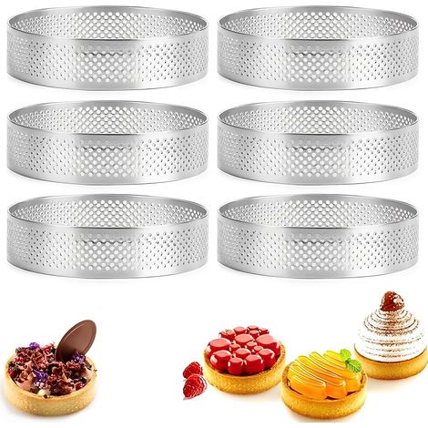 6 Piece Pie Circle, Pastry Circle, Tart Mould, Diameter 6 cm Diameter Tart Rings for Dessert Moulds in Mousse, Cake Mould for Cakes, Mousse, Mini Pizzas (1/5)