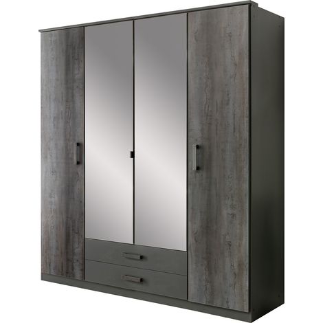 Armoire, meuble de rangement coloris Graphite - Longueur 180 x Hauteur 199 x Profondeur 58 cm (1/3)