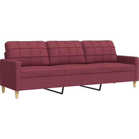 Canapé Sofa à 3 places Rouge bordeaux 210 cm Tissu