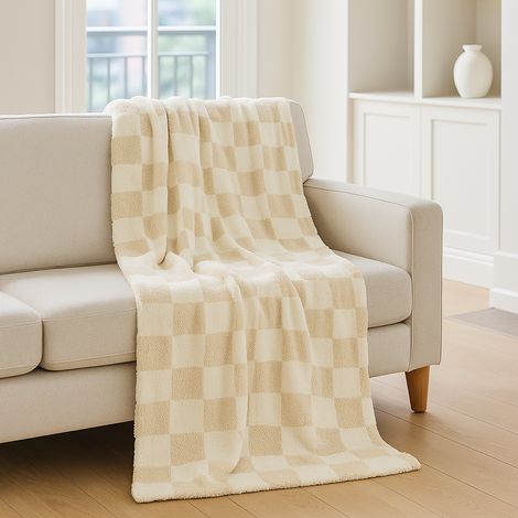 Coperta plaid natalizio colorato a scacchi, per letto e divano da 170 x 130 cm -Marrone chiaro (1/4)