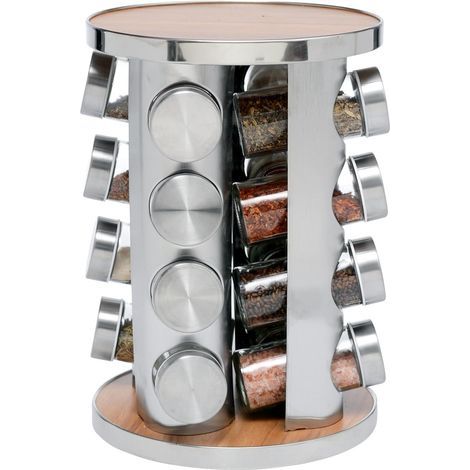Drehbarer Gewürzständer mit 16 Glasbehältern, ideal zur Aufbewahrung von Gewürzen, Salz, Pfeffer, Zucker und trockenen Zutaten. (1/5)