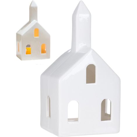 Maisons en céramique blanche - Décoration rustique de Noël pour une ferme - Maisons de village de Noël en céramique blanche (1/5)