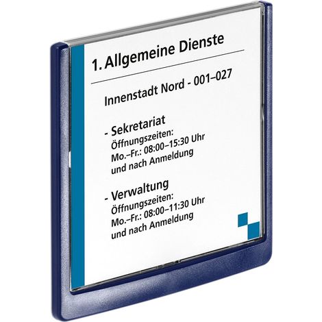 Durable 486207 Click Sign, Targa Fuori Porta in ABS, Sportellino Apribile con Tasto, Installazione con Viti o Biadesivo, 149x148,5 mm, Blu