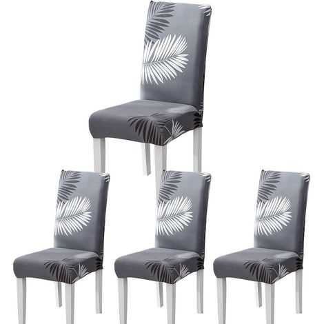 Stuhlhussen 4er Set Jacquard Grau-Blatt für Esszimmerstühle, Universal Hussen (1/5)