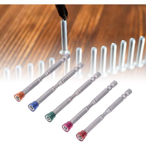 Set mit 5 mehrfarbigen magnetischen Schraubendreherbits aus S2-Legierungsstahl, 100 mm lang, PH2-Kreuzschlitzkopf, Schaftdurchmesser: 1/4 Zoll (1/5)