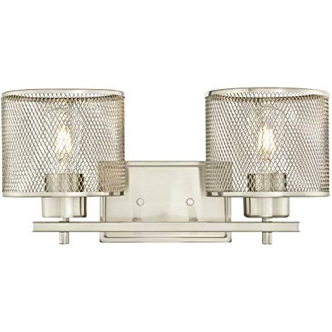 Westinghouse Lighting 63277 â Apparecchiatura da parete da interno Morrison a due luci, finitura in nichel spazzolato con paralumi in maglia (1/4)