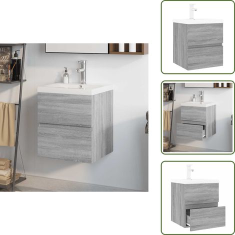 The Living Store Mueble de baño con lavabo madera contrachapada gris Sonoma - Lavabo empotrado