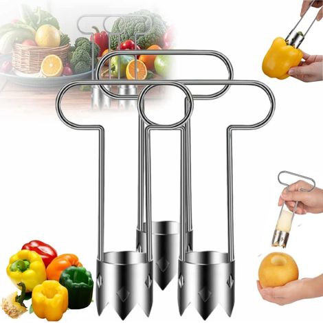 Desgranador de pimiento rojo, herramienta multifuncional de acero inoxidable para extraer las semillas de los pimientos, utensilio de cocina para pimientos de colores, manzanas y peras (3 unidades). (1/5)