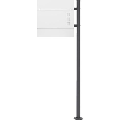 ECD Germany Standbriefkasten mit Zeitungsfach, Design Briefkasten mit Pfosten, Briefkastenanlage, Briefkastenständer Anthrazit 120cm Edelstahl, Postkasten Weiß 37x10,5x36,5cm Stahl pulverbeschichtet