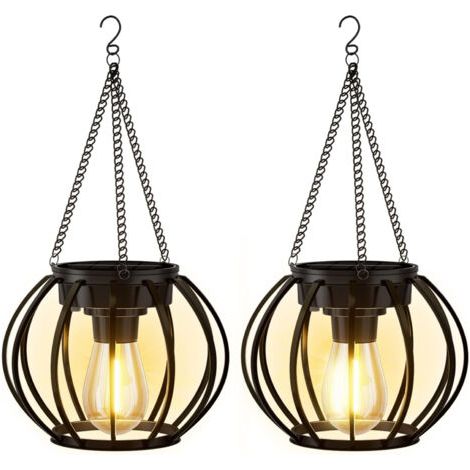 Ensemble de deux lampes solaires suspendues pour jardin – IP65Étanche, en métal, rond