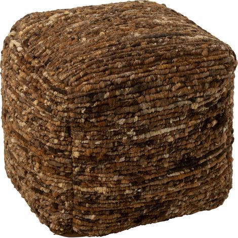 Pouf tissé en laine marron confort chic pour salon cosy - Marron tissé nuances naturelles (1/3)
