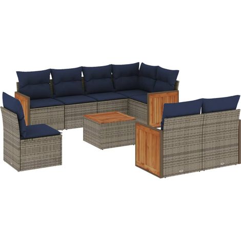 9-teiliges Gartensofa-Set mit Kissen, grau, Polyrattan vidaXL (1/5)