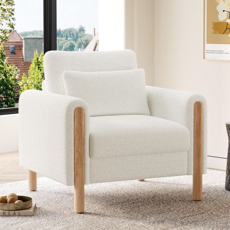 Fauteuil moderne, coussin épais, fauteuil individuel confortable, assise moelleuse, idéal pour se détendre dans le salon, le bureau ou la chambre, fauteuil confortable, blanc. (1/5)