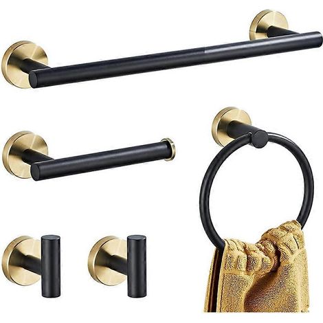 Ensemble de 5 accessoires de salle de bain Towser Lumo 24" avec porte-serviettes, en acier inoxydable. (1/5)