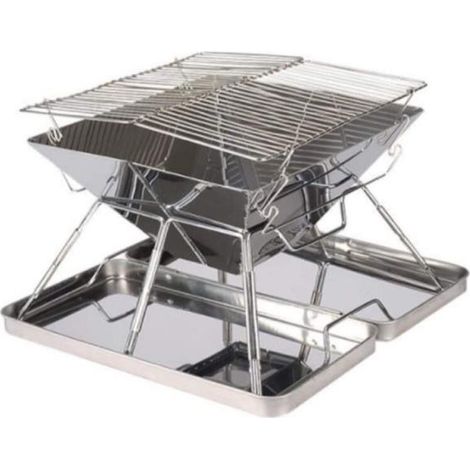 Tragbare, zusammenklappbare Lagerfeuerstelle aus Edelstahl für Camping, Picknick, Terrasse, Hinterhof und Hinterhof mit Tragetasche (mit Tragetasche aus Eisen)