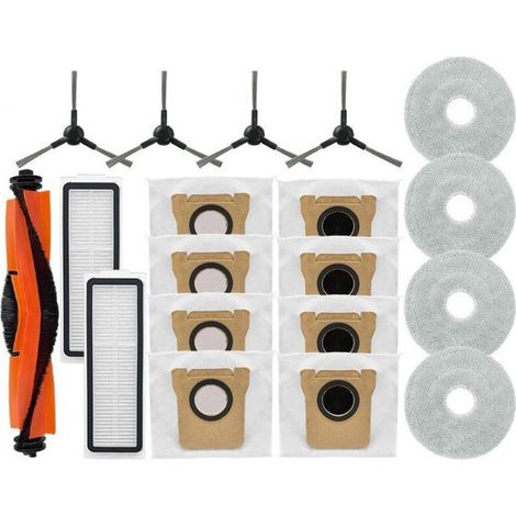 Compatible avec les aspirateurs robots Xiaomi X20 Max / D109GL : pièces et accessoires de rechange (brosse principale, brosse latérale, filtre, lingette de nettoyage, sac à poussière). (1/4)