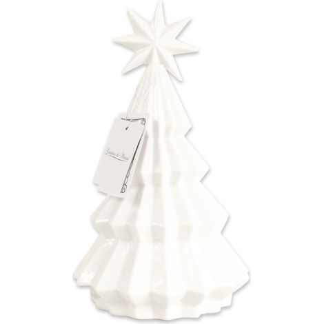 Statuetta Albero di Natale con Stella decorazione natalizia in Ceramica Bianca con luce Led Piccolo Altezza 21,5 cm (1/3)