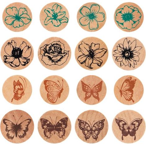 Set di 16 timbri in legno, farfalle, fiori, timbri in gomma vintage per scrapbooking fai da te e progetti creativi. (1/5)