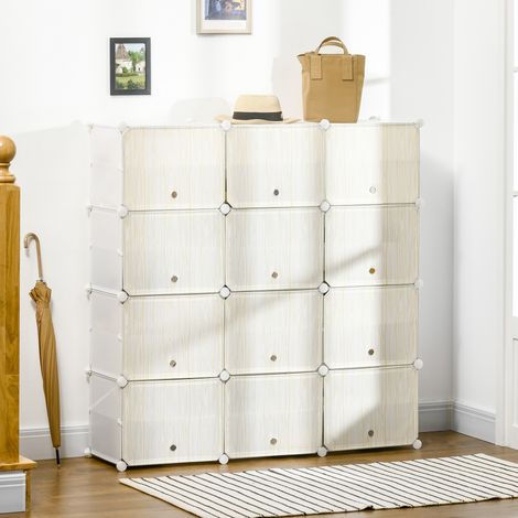 Armadio modulare in plastica, armadio portatile con 12 cubi, organizer per scarpe, 125x32x125 cm, bianco (1/5)
