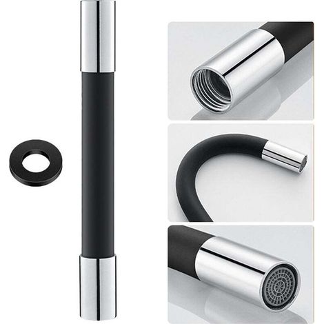 360° drehbarer Wasserhahn, 30 cm, mit Dichtung, schwarz, Spritzschutzdüse, für WC, Balkon, Badezimmer