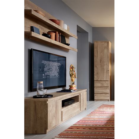 Wohnwand in Eiche Nb. FORTALEZA-129 3-teilig mit TV-Lowboard (1/5)