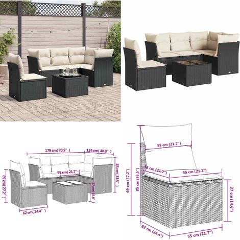 Salon de jardin 6 pcs avec coussins noir résine tressée - Ensemble Salon De Jardin - Mobilier De Jardin - Salon De Jardin Design - Meubles De Jardin Résistants - Set Canapé Jardin - Home & Living (1/5)