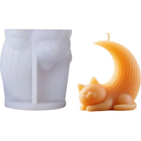 Moule En Silicone - Forme Chat Et Lune - Pour Bougies Scented Et Savons - Dimensions 98 X 65 X 104 Mm - 1 Pièce (1/5)