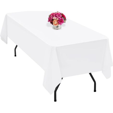 Nappe blanche en polyester 140x240 cm, rectangulaire, infroissable, lavable