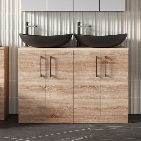 Nuie Arno Floor Standing 4-Door Vanity Unit with Worktop 1200mm Wide - Bleached Oak (1/5)