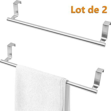 Lot de 2 barres porte-serviettes 36 cm acier inoxydable - Sans perçage, anti-rouille, gain d'espace pour porte d'armoire, cuisine et salle de bain (1/5)