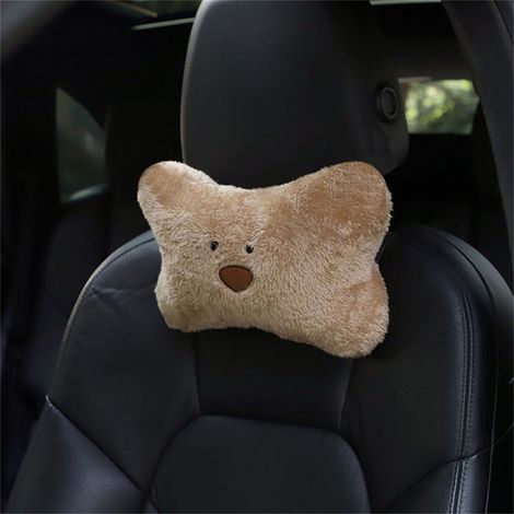 Plüsch-Autokopfstützen-Set mit braunem Bärenmotiv, Nackenkissen im Cartoon-Stil, Auto-Innenausstattung, Armlehnen-Design mit Bärenmotiv, bequem und niedlich (1/3)