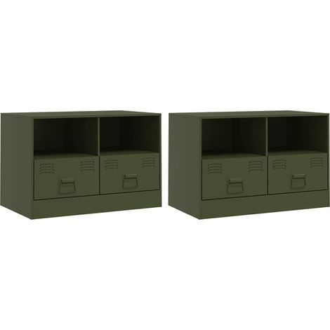 Mobile TV multimediale scaffale per televisione televisore buffet sala da pranzo soggiorno camera da letto 2 pezzi oliva 67 x 39 x 44 cm acciaio verde 020028639
