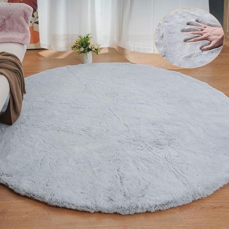 Teppich Rund Kunstfell Waschbar Wohnzimmer 240 cm (Rund) Grau (1/5)