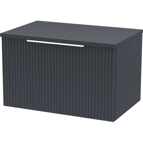 Hudson Reed Fluted Wall Hung 1-Drawer Vanity Unit with Worktop 600mm Wide - Satin Anthracite (1/5)