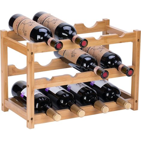 Porte Bouteilles, Casier à Vin en Bambou, 3 Tiers-12 Bouteilles (1/5)