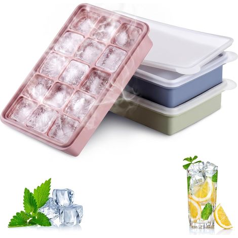 Eiswürfelform – 3er-Set – Silikon – 15 quadratische Fächer – Auslaufsicherer Deckel – Für Whisky und Cocktails (1/5)