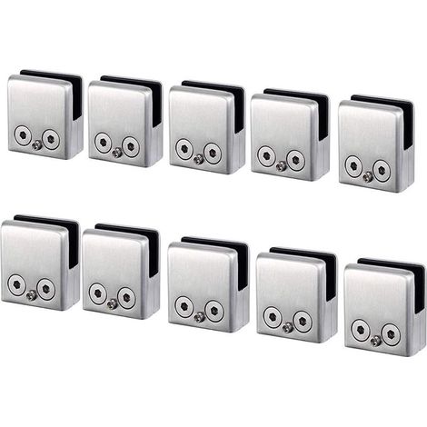 QAZQA Lot de 10 pinces à verre en acier inoxydable 304 - Convient pour vitres de 6 à 10 mm - Support réglable en verre plat pour escalier balustrade - Main courante polie (1/5)