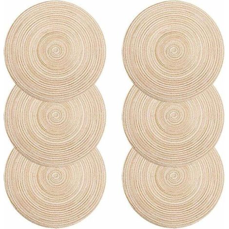 Platzsets, 6er-Set geflochtene Platzsets, waschbar, hitzebeständig, rutschfest, rundes Platzset 38x38cm (rund, elfenbeinfarben)