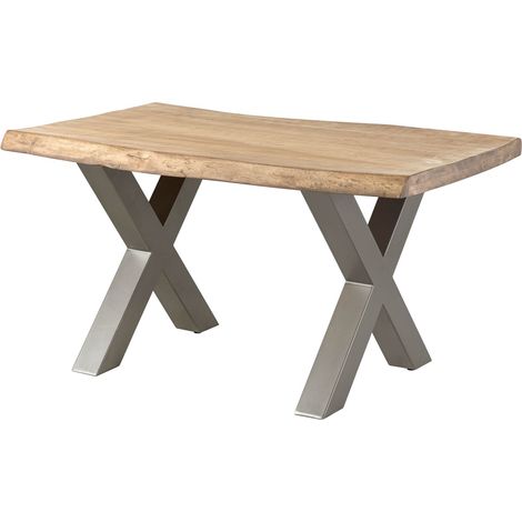 Table à manger 140x90 en bois de manguier laqué beige pieds en X gris FREEFORM 5