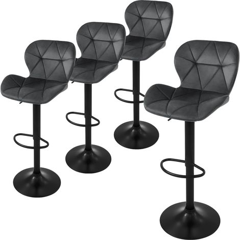 ML-Design Barhocker 4er Set, Bezug aus Samt, Grau, Gepolsterter Barstuhl mit Rückenlehne und Fußstütze, Tresenhocker höhenverstellbar 59-79 cm, 360° drehbar, Bistrohocker Hocker Drehstuhl Barstühle (1/5)