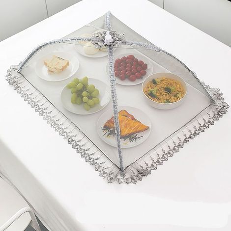 Cloche alimentaire en maille de qualité supérieure -50 x 70 cm - Réutilisable et pliable - Pour pique-nique, extérieur -Protège les aliments contre les mouches, les insectes, les moustiques, Gris (1/4)