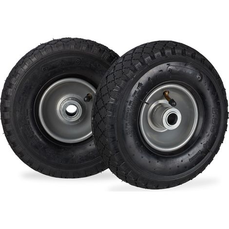 4 x Sackkarrenrad 3.00-4 im Set, luftbereift, bis 100 kg, 260 x 85 mm, Ersatzrad mit Stahlfelge, Luftrad, schwarz-grau