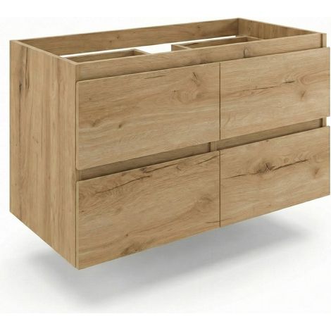 B-Way Meuble sous vasque, suspendu 119 × 50 × 45 cm sans vasque, chêne mat, 4 tiroirs BWAY2120OAK