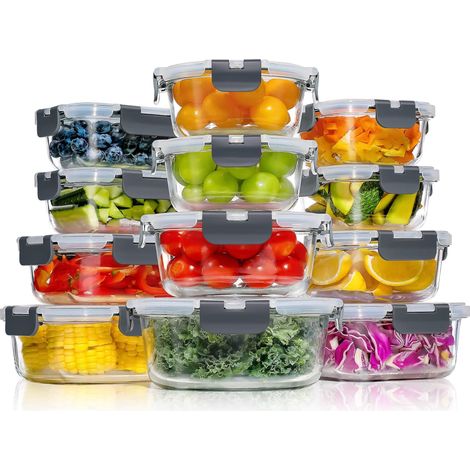 Boite Alimentaire Verre avec Couvercle Hermétique - Lot de 12 Lunch Box Verre Réutilisables, Sans BPA, Compatibles Micro-ondes, Four, Lave-vaisselle, Congélateur (1/5)