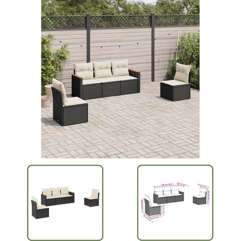 The Living Store 5-tlg. Garten-Sofagarnitur mit Kissen Schwarz Poly Rattan - Gartensofas - Outdoor Möbel - Gartenmöbel Set - Rattan Sofa - Lounge Set (1/3)