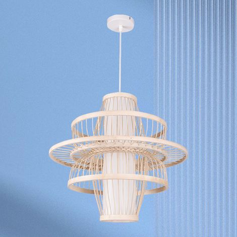 Lustre suspendu rustique tressé, ampoule E27, style vintage, suspension chinoise tressée pour la décoration intérieure. (1/5)